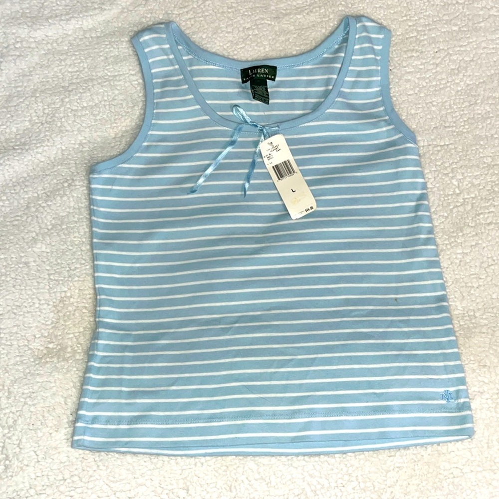 Ralph Lauren | Women Cotton Tank Top in Newport Blue white horizontal stripe | L